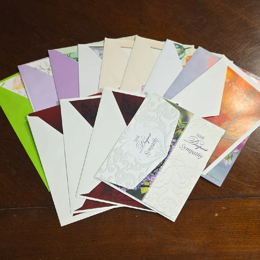 (J39) Sympathy Cards Set - Assorted Colors 13 Cards Total
